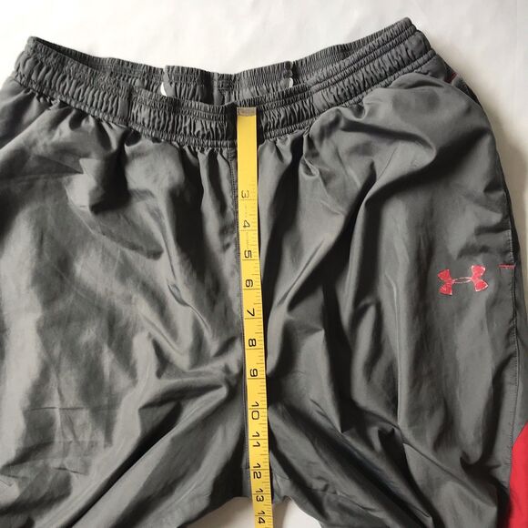 Y2k 00s Under Armour Track Pants Mens Large Gray Red Wind Athletic Baggy Zip Hem - Picture 7 of 10